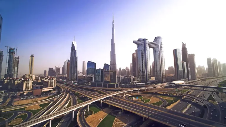 Burj Khalifa Sheikh Zayed road intersection Dubai Morning