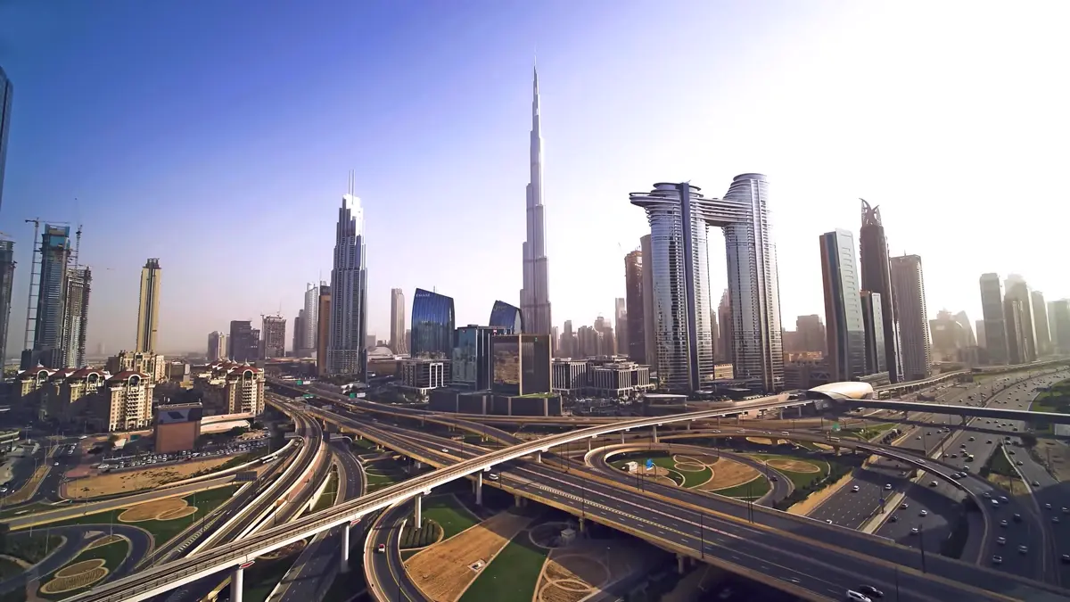 Burj Khalifa Sheikh Zayed road intersection Dubai Morning