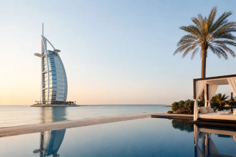 Serene seaside resort at golden hour Burj Al Arab